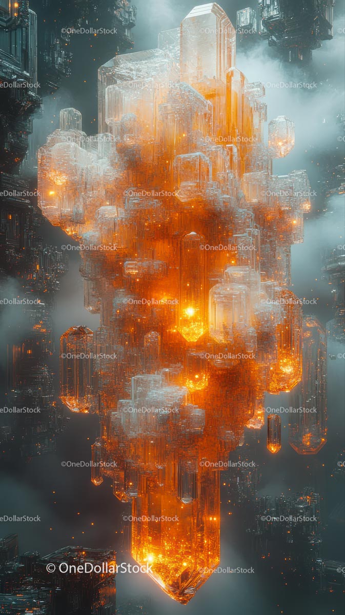 Futuristic Cityscape with Glowing Skyscrapers and Floating Structures