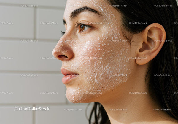 Close-up of woman applying facial scrub at home