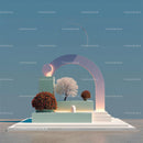 Futuristic Abstract Landscape with Vibrant Red Trees