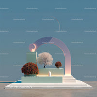 Futuristic Abstract Landscape with Vibrant Red Trees
