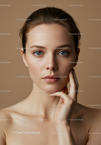 Close-up Portrait of a Young Woman with Blue Eyes and Flawless Skin