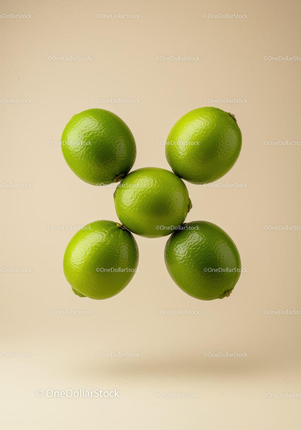 Fresh green limes isolated on beige background