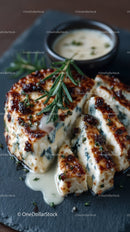 Artisan Blue Cheese Wheel on Dark Rustic Surface in Gourmet Food Setting