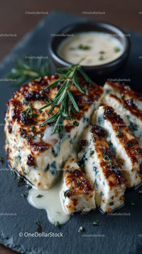 Artisan Blue Cheese Wheel on Dark Rustic Surface in Gourmet Food Setting