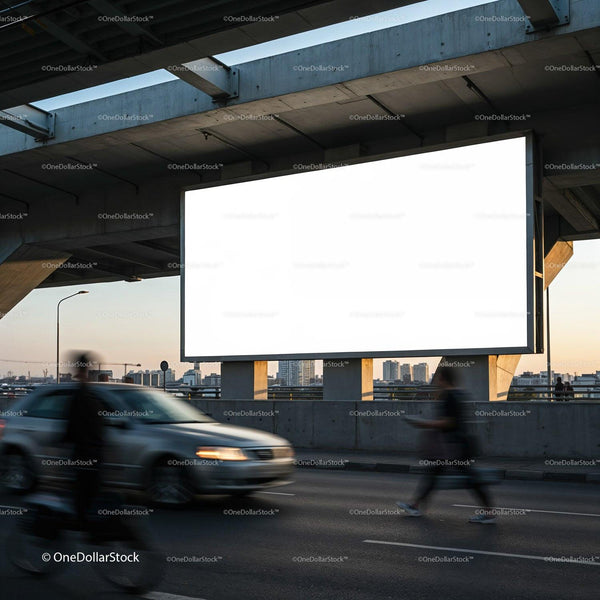 Blank billboard over urban street with moving traffic JPG Mockup Image