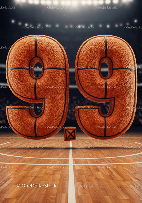 Basketball Styled Number 99 on Indoor Court
