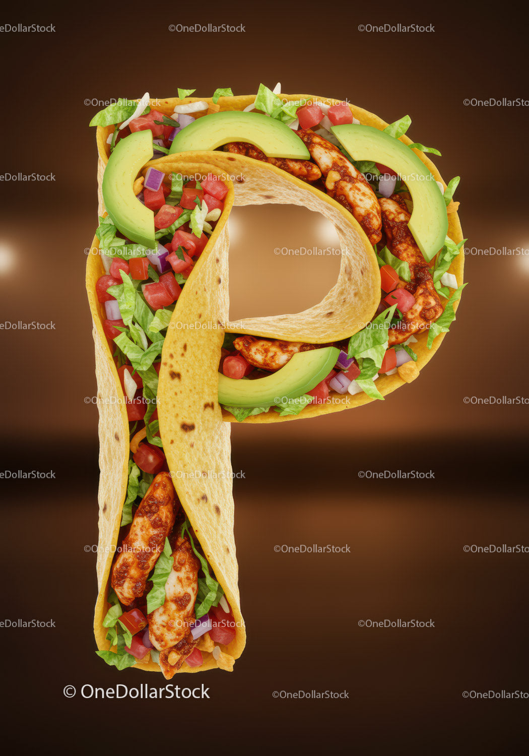 Tortilla Taco Shaped as Letter P with Fresh Ingredients