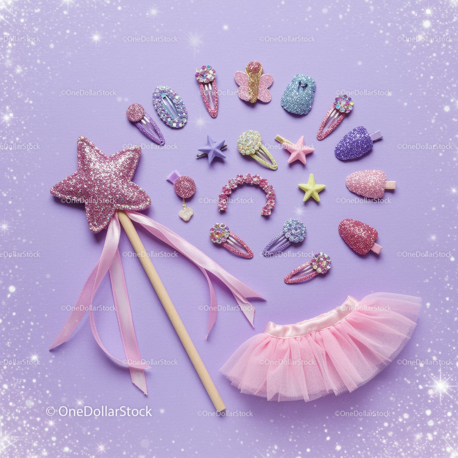 Sparkling fairy wand and pastel hair accessories set