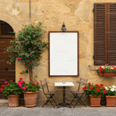 Cozy Outdoor Cafe Seating with Blossoming Flowers