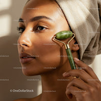 Woman Using Jade Roller for Facial Skincare Therapy