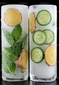 Frozen Ginger Mint and Cucumber Ice Cubes