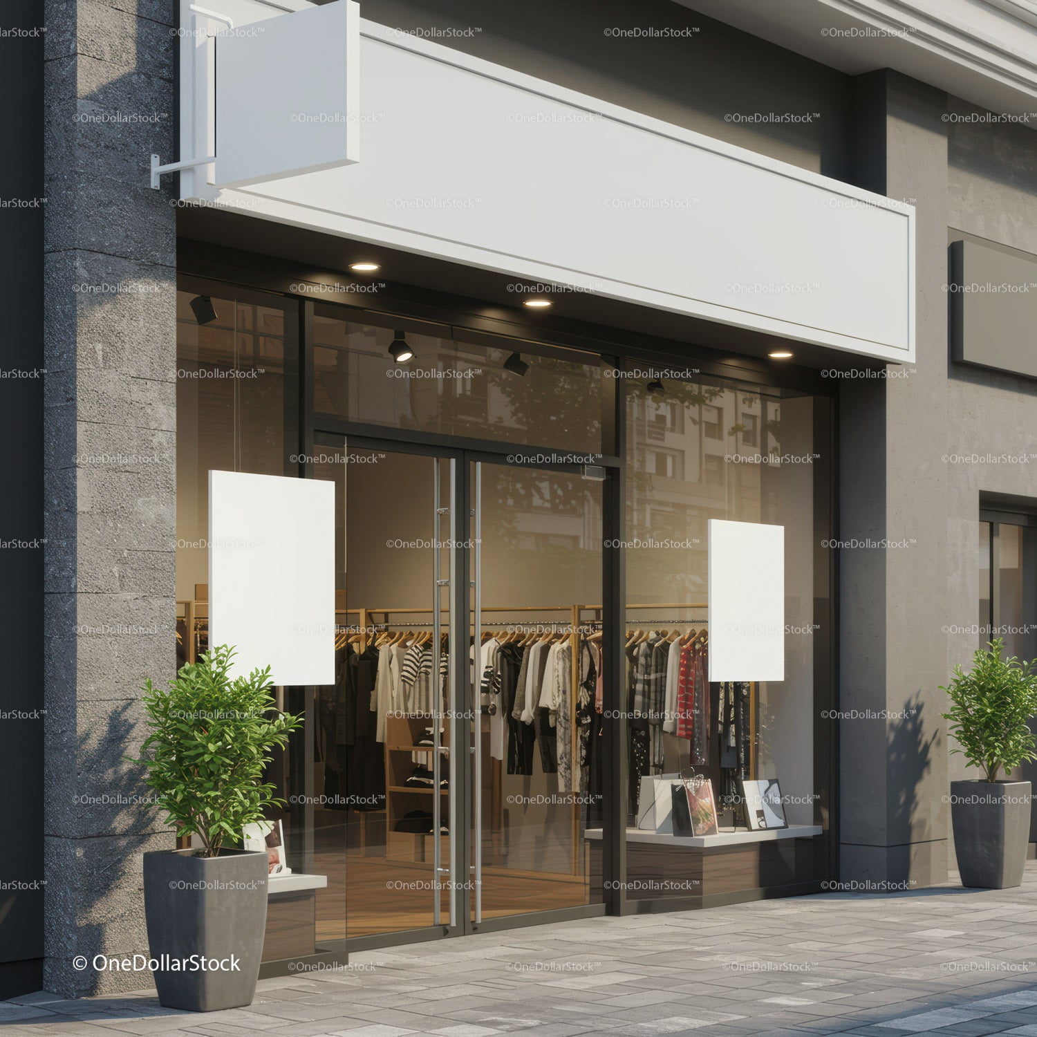 Modern Fashion Boutique Entrance with Glass Doors