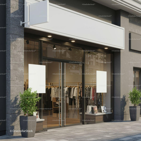 Modern Fashion Boutique Entrance with Glass Doors JPG Mockup Image