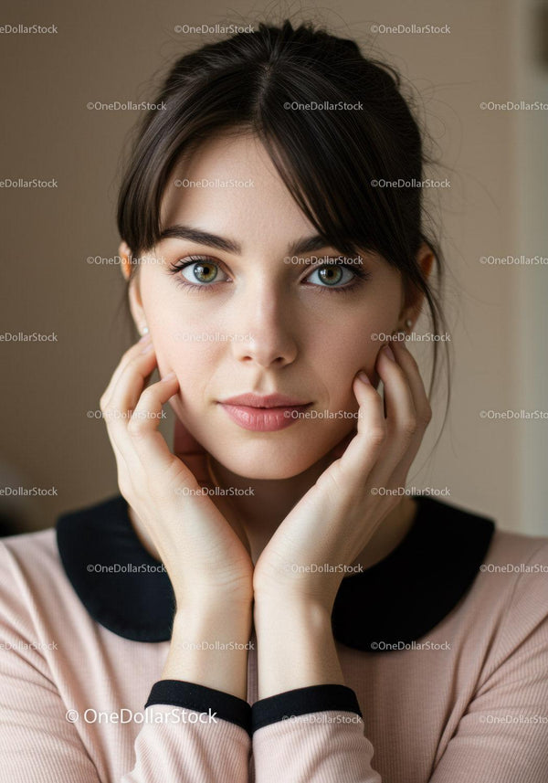 Portrait of a Young Woman with Green Eyes and Brown Hair