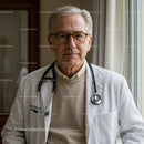 Senior Male Doctor in White Coat with Stethoscope in Clinical Setting
