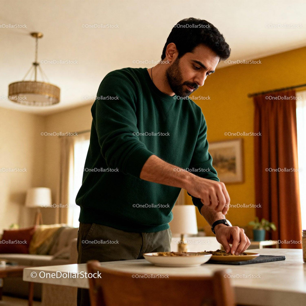 Man preparing a meal in cozy home kitchen