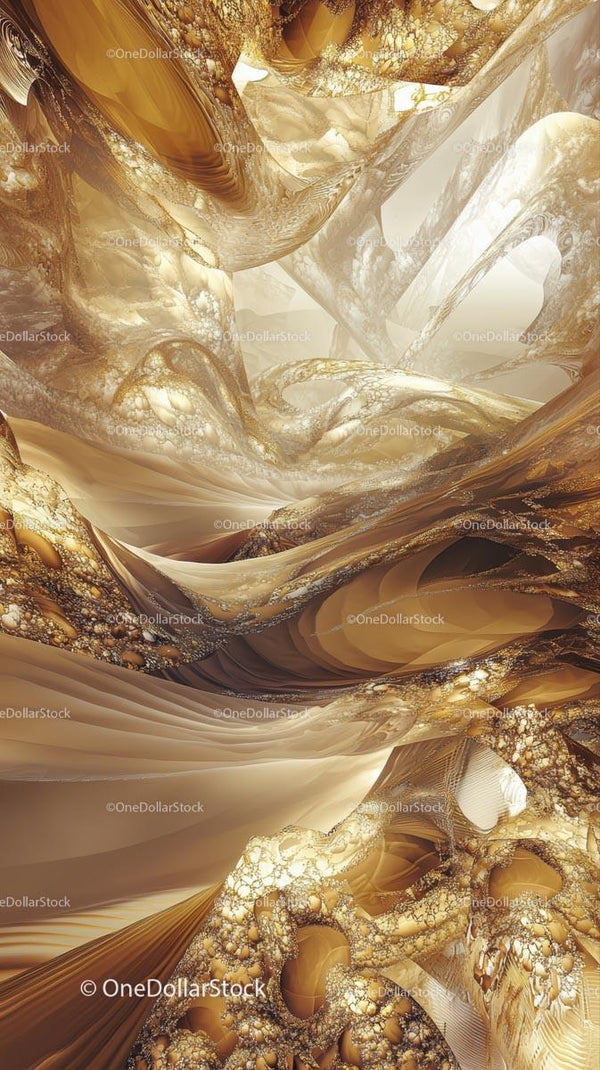 Abstract Fractal Digital Artwork with Golden Flowing Patterns
