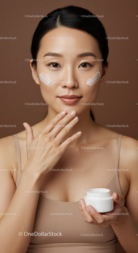 Young Asian Woman Applying Cream for Glowing Skin in Beauty Routine