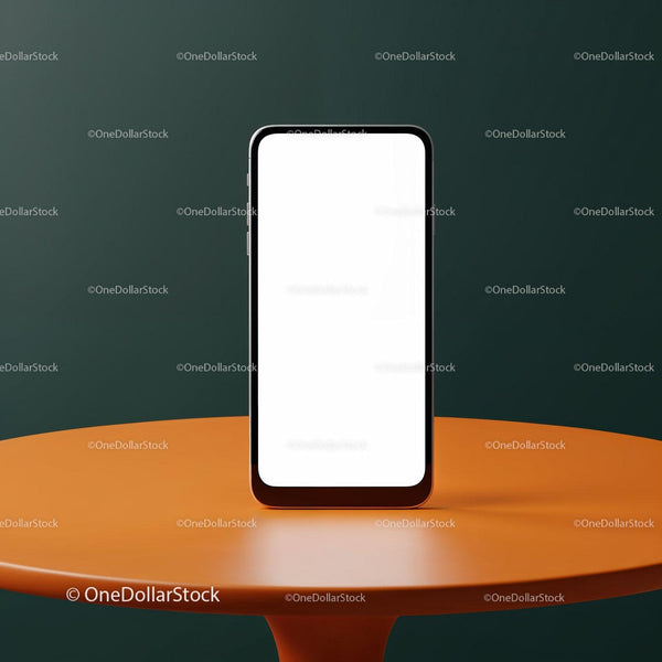 Modern smartphone with blank screen on orange table JPG Mockup Image