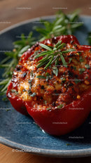 Baked Red Bell Pepper Stuffed with Herbs and Seasoned Filling