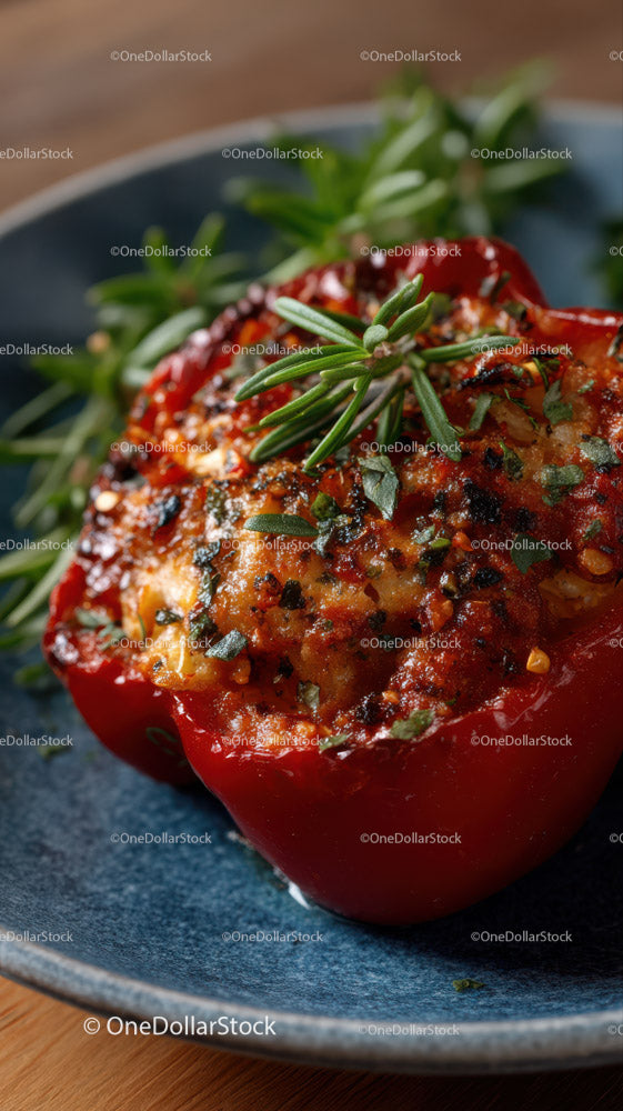 Baked Red Bell Pepper Stuffed with Herbs and Seasoned Filling