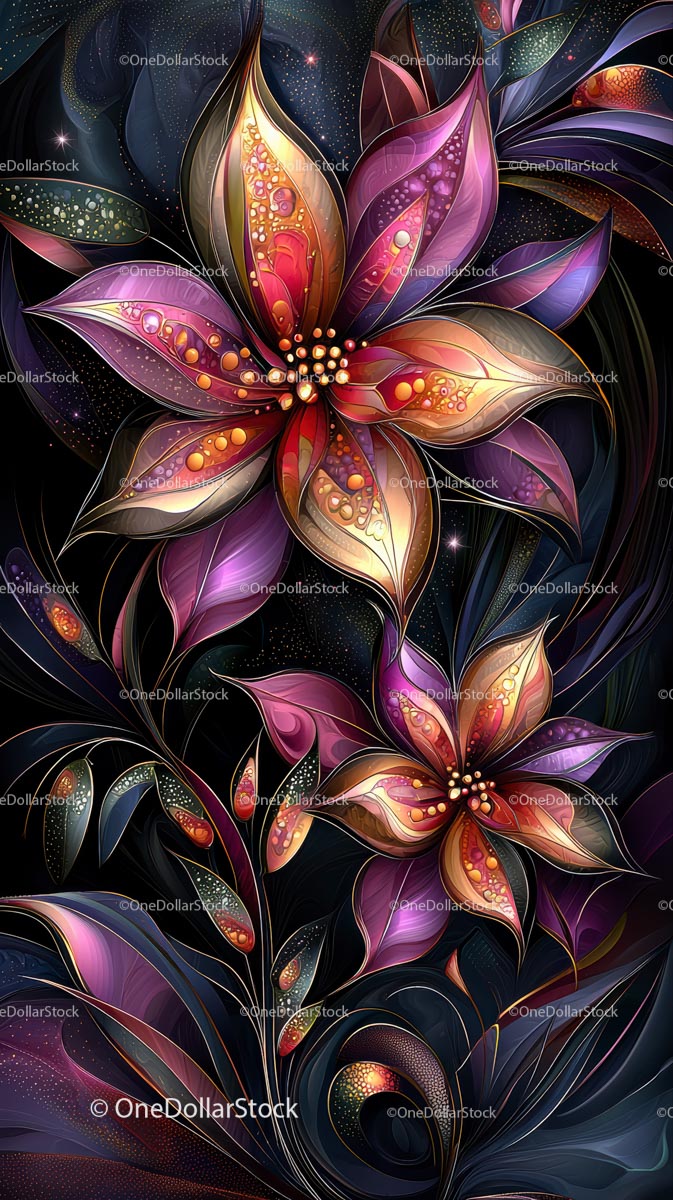 Bright Abstract Floral Digital Artwork with Glowing Petals