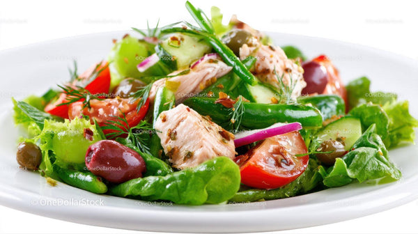 Fresh Colorful Vegetable Salad with Chicken and Herbs