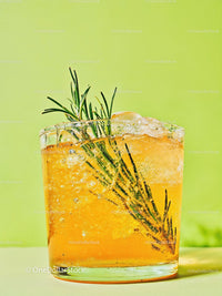 Refreshing Herbal Cocktail with Rosemary and Ice