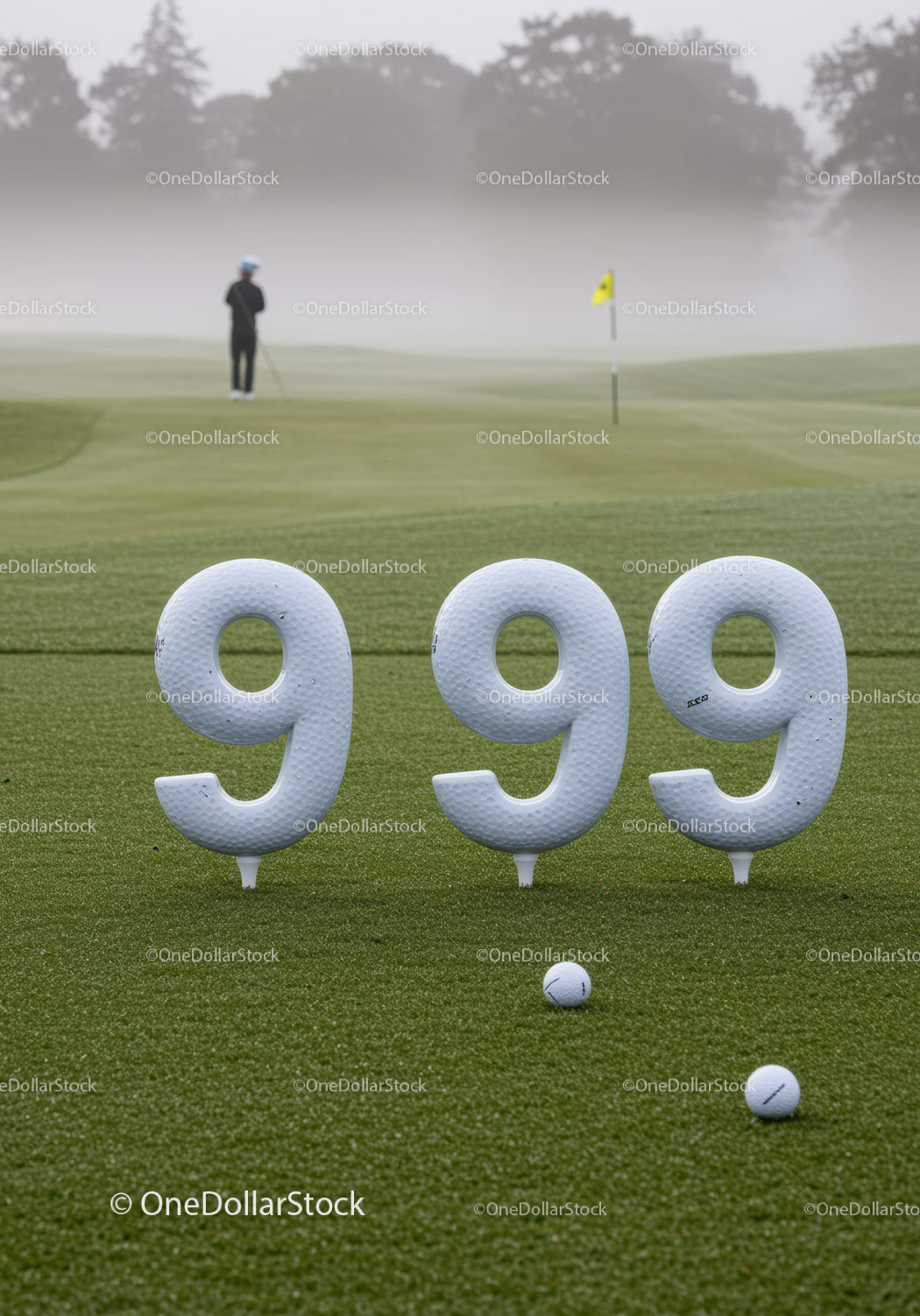 Golf course with 999 golf ball number markers