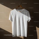 Plain White T-Shirt Hanging on Wooden Hanger