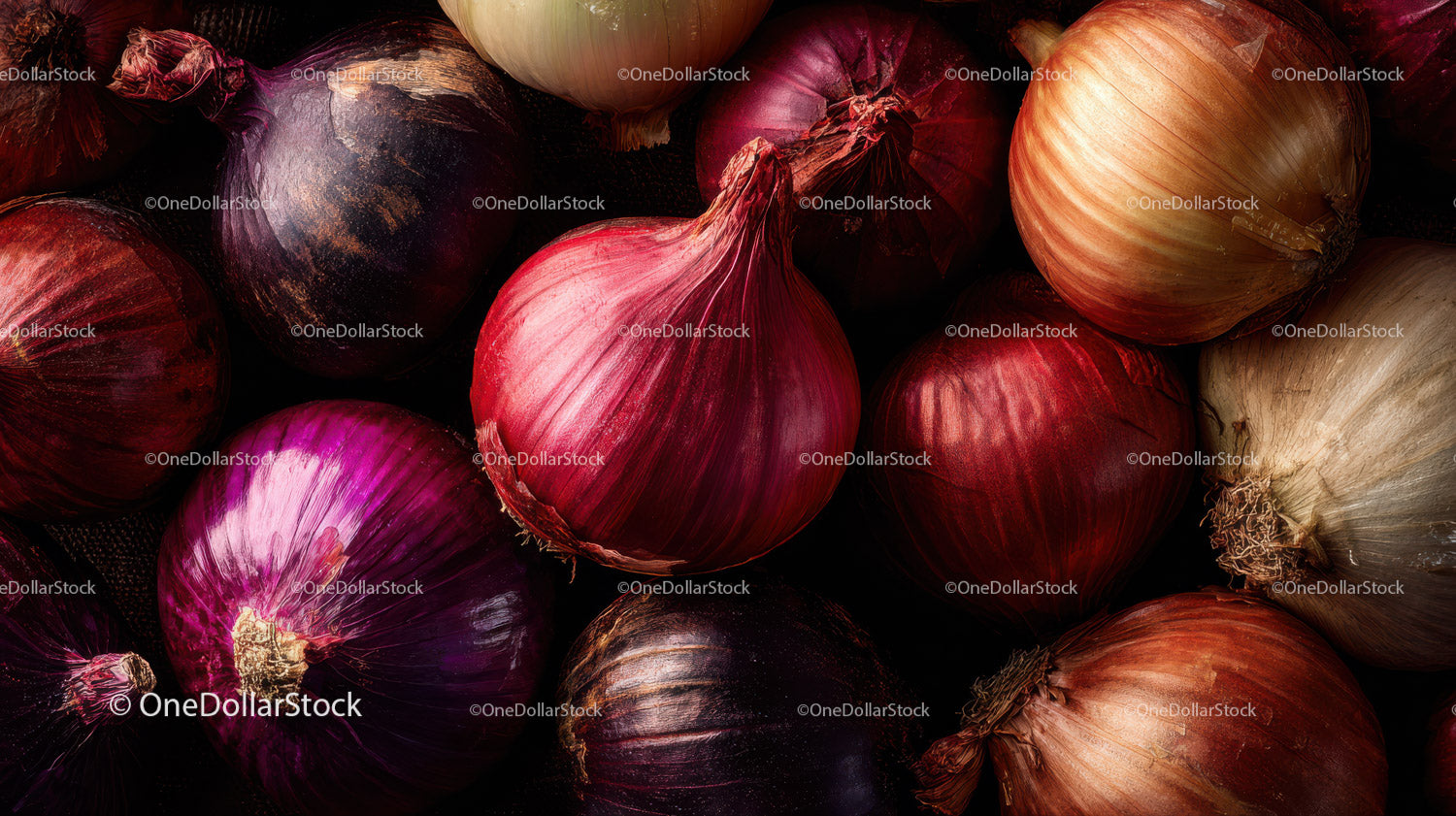 Colorful Assortment of Red, Purple, and Yellow Onions and Shallots