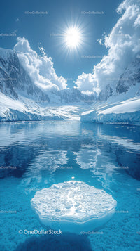 Majestic Snowy Mountains and Glacial Fjord under Bright Sun