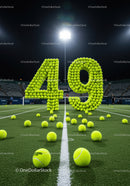 Tennis Balls Forming Number Forty Nine on Court at Night