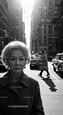 Elegant Elderly Woman Portrait in Classic Urban Cityscape