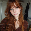 Portrait of a Red-Haired Woman with Blue Eyes in Casual Indoor Setting