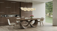 Modern Dining Room with Wooden Table and White Chairs Scene