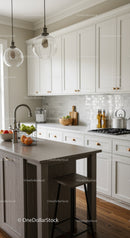 Bright Modern Kitchen with White Cabinets and Wooden Countertop