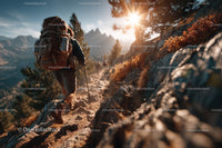 Mountain Hiker Trekking on Rocky Trail During Sunset
