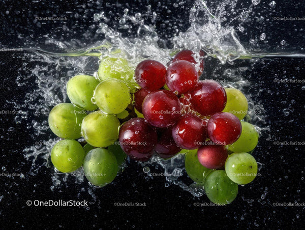 Fresh Green and Red Grapes Splash in Water for Refreshing Effect