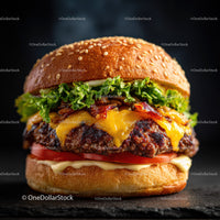 Juicy Gourmet Cheeseburger with Fresh Lettuce and Tomato