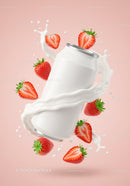 Refreshing strawberry milk splash with blank can