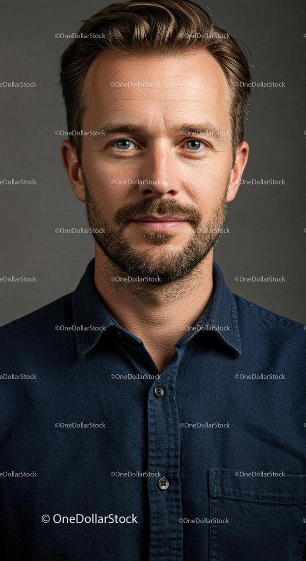 Portrait of Confident Man with Stylish Hair Wearing Blue Shirt