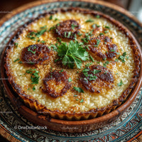 Baked Rice Pudding with Cinnamon and Fresh Parsley Garnish