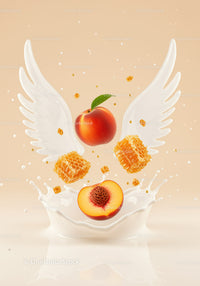 Peach and honeycomb with milk splash and wings