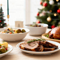 Sliced Roast Meat with Festive Holiday Dinner Setup