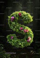 Lush Green Letter S with Vibrant Orchid Flowers