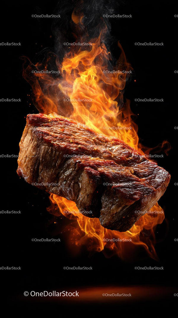 Juicy Grilled Steak with Flames for a fiery culinary visual