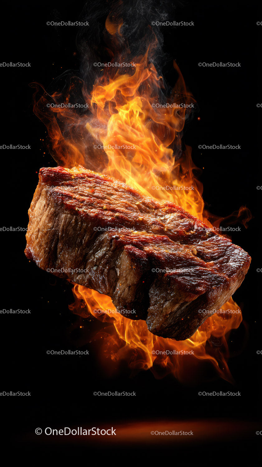 Juicy Grilled Steak with Flames for a fiery culinary visual
