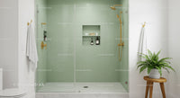 Modern bathroom with green tiled walk in shower