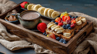 Colorful Fruit Toast with Berries Banana Slices and Coffee